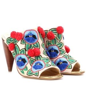 Tory Burch - Ellis PomPom Embroidered Mules